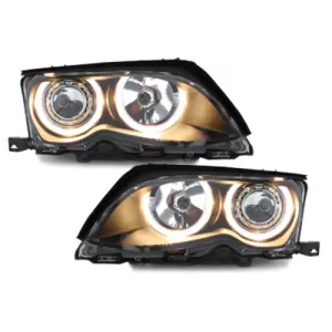 Headlights suitable for BMW 3 Series E46 Sedan Touring (09.2001-03.2005) 2 Halo Rims Black