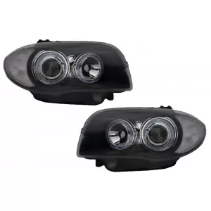 Headlights suitable for BMW Seria 1 E81 E82 E87 E88 (2004-2011) Angel Eyes 2 Halo Rims Black