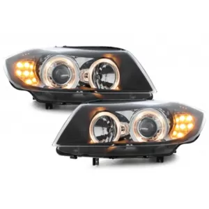 Headlights Angel Eyes LED suitable for BMW 3 Series E90 Sedan E91 Touring (03.2005-08.2008) 2 Halo Rims Black