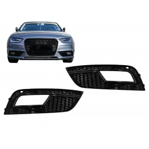 Fog Lamp Covers suitable for Audi A4 B8 Facelift (2012-2015) RS4 Design Black