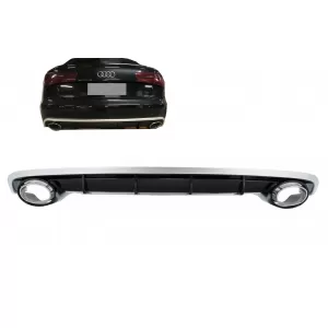 Rear Bumper Valance Diffuser and Exhaust Tips suitable for Audi A6 4G C7 Facelift (2015-2018) RS6 Design - RDAUA64GFRS6