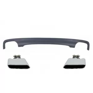 Double Outlet Air Diffuser suitable for BMW F10 F11 Sedan Touring 5 Series (2011-2017) 550i Design with Exhaust Muffler Tips Square Design