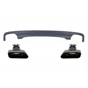Double Outlet Air Diffuser suitable for BMW F10 F11 Sedan Touring 5 Series (2011-2017) 550i Design with Exhaust Muffler Tips Square Design
