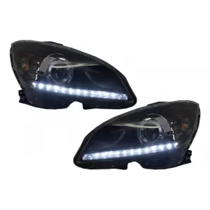 LED Headlights suitable for Mercedes C-Class W204 S204 (2007-2010) Xenon Look Black