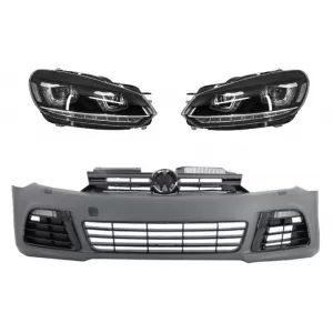 Front Bumper suitable for VW Golf VI 6 (2008-2013) R20 Look with Headlights 3D LED DRL U-Design LED Flowing Turning Light