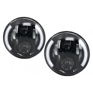 7 Inch CREE LED Headlights suitable for Jeep Wrangler JK (2007-2017) Mercedes G-Class W463 (1989-2017) Land Rover Defender Half Halo Black