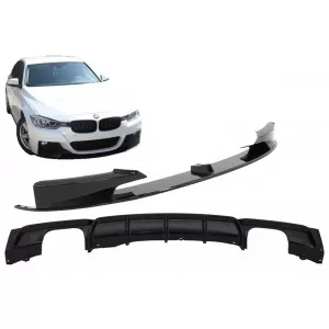 Front Bumper Spoiler with Rear Diffuser suitable for BMW 3 Series F30 F31 (2011-up) M Performance Design Brilliant Black Edition - CORDBMF30MPDOBBS
