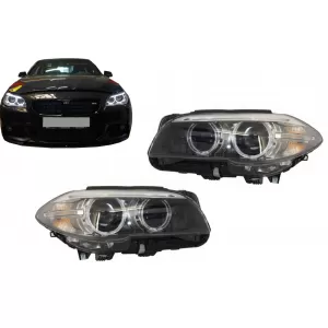 Angel Eyes Headlights LED Bi-Xenon suitable for BMW 5 Series F10 F11 (2011-2013) LCI Look Black