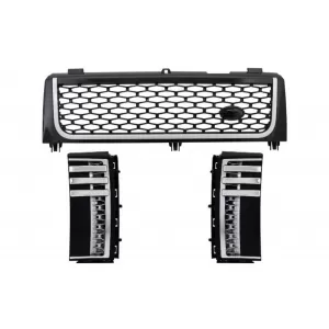 Central Grille and Side Vents Assembly suitable for Land Range Rover Vogue III L322 (2002-2005) Piano Black & Silver Autobiography Supercharged Edition