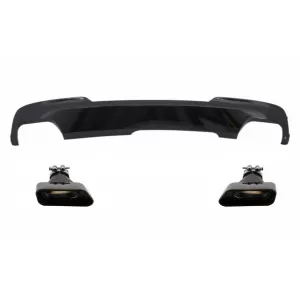 Double Outlet Air Diffuser Brilliant Black Edition with Exhaust Muffler Tips Sport M-Tech 550i V8 LCI Square suitable for BMW F10 F11 (2011-2017)