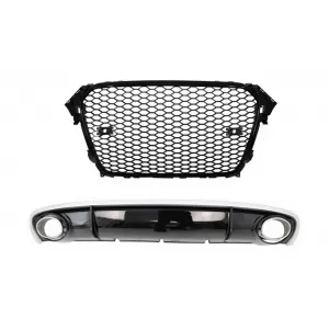 Rear Bumper Diffuser suitable for Audi A4 B8 Facelift (2012-2015) with Exhaust Tips and Badgeless Grille RS4 Design