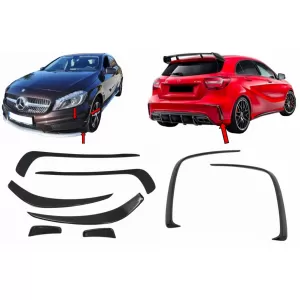 Bumper Splitters Fins Brows Aero suitable for Mercedes W176 A-Class (2012-08/2015) A45 Design