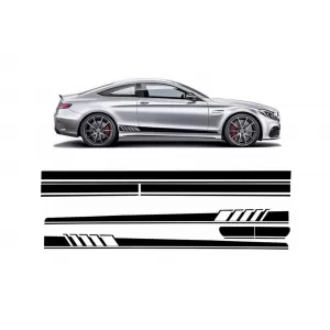Set Sticker Side Decals & Upper Bonnet Roof Tailgate Matte Black suitable for Mercedes C205 Coupe A205 Cabriolet (2014-up) A45 Design Edition 1
