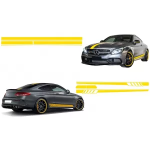 Set Sticker Side Decals & Upper Bonnet Roof Tailgate Matte Yellow suitable for Mercedes C205 Coupe A205 Cabriolet (2014-up)