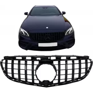 Central Grille suitable for Mercedes E-Class W212 S212 Facelift (2013-2016) GT-R Panamericana Design Full Piano Black