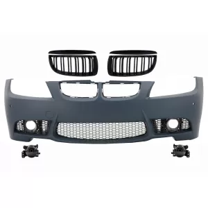 Front Bumper Kidney Grilles suitable for BMW 3 series E90 Sedan E91 Touring (2004-2008) Non LCI M3 Design with Fog Lights Smoke