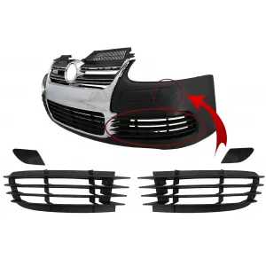 Front Bumper Parts Side grills and Headlights Washer Covers suitable for VW Golf V 5 (2003-2007) Jetta (2005-2010) R32 Look