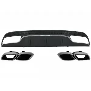 Rear Bumper Diffuser suitable for Mercedes C-Class W205 S205 (2014-2020) C63 Design with Exhaust Muffler Tips Only for Sport Package