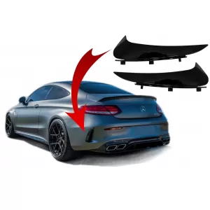 Rear Bumper Flaps Side Fins Flics suitable for Mercedes C-Class C205 A205 (2014-2018) Coupe Cabriolet Piano Black