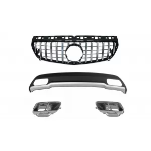 Air Diffuser with Exhaust Muffler Tips and GT-R Panamericana Grille suitable for Mercedes A-Class W176 (2012-08.2018) Sport Pack