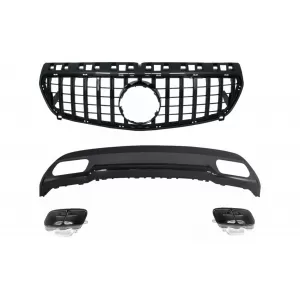 Sport Pack Rear Diffuser with Exhaust Tips Tailpipe Suitable for Mercedes A-Class W176 (2012-up) with Central Grille GT-R Panamericana Design All Black