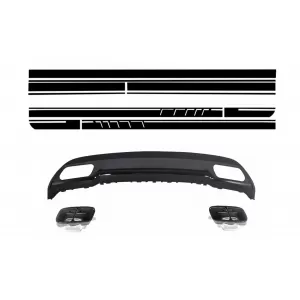 Rear Diffuser and Exhaust Tips Tailpipe Package Black for Mercedes A-Class W176 (2012-up) with Side Decals Sticker Vinyl Matte Black