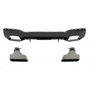 Rear Bumper Diffuser suitable for BMW 5 Series G30 G31 Limousine Touring (2017-up) with Exhaust Muffler Tips M Performance Design Piano Black