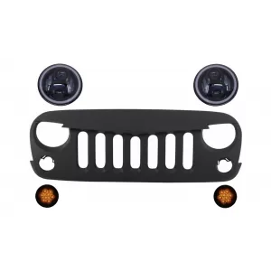 Front Grille with CREE LED Headlights Angel Eye and Turn Signal Light suitable for Jeep Wrangler Rubicon JK (2007-2017)