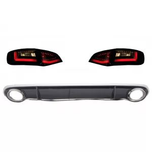 Rear Bumper Valance Diffuser & Exhaust Tips with LED Taillights Dynamic Black/Smoke suitable for AUDI A4 B8 Avant Pre Facelift (2007-2011) RS4 Design