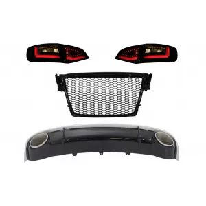 Rear Bumper Diffuser & Exhaust Tips with Central Grille and LED Taillights suitable for AUDI A4 B8 Avant Pre Facelift (2007-2011)