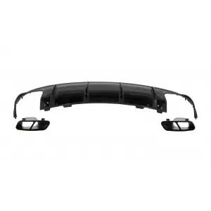 Rear Bumper Air Diffuser with Exhaust Muffler Tips suitable for Mercedes CLA W117 X117 Shooting Brake (2013-2018) Facelift CLA45 Look Black