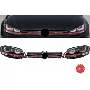 Assembly Headlights 3D LED FLOWING Dynamic Sequential Turn Light RHD with Grille suitable for VW Golf 7 VII (2012-2017) RED R20 GTI Look