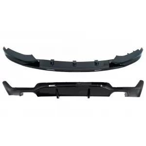 Front Bumper Spoiler Lip suitable for BMW 4 Series F32 F33 F36 Coupe Cabrio Grand Coupe (2013-03.2019) with Rear Bumper Diffuser Twin Double Outlet M-Performance