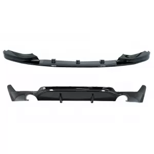 Front Bumper Spoiler Lip suitable for BMW 4 Series F32 F33 F36 Coupe Cabrio Grand Coupe (2013-03.2019) with Rear Bumper Diffuser Twin Single Outlet M-Performance Design