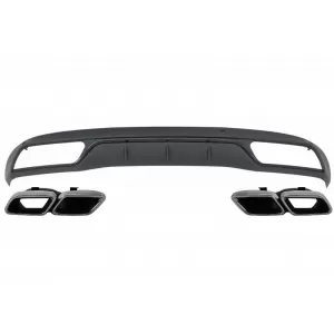 Rear Bumper Diffuser with Muffler Tips suitable for Mercedes C-Class W205 S205 (2014-2018) C63 Look Shadow Black and Chrome for Standard Bumper