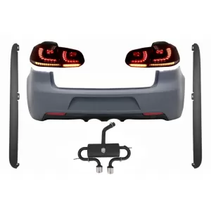 Rear Bumper with Exhaust System suitable for VW Golf VI (2008-2013) R20 Design Side Skirts and Taillights Full LED Dynamic Sequential Turning Light (LHD and RHD)