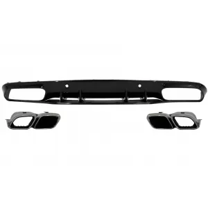Rear Bumper Valance Diffuser suitable for Mercedes C-Class C205 A205 Coupe Cabriolet (2014-2019) Facelift C63S Design Silver Tips - RDMBC205C63FS