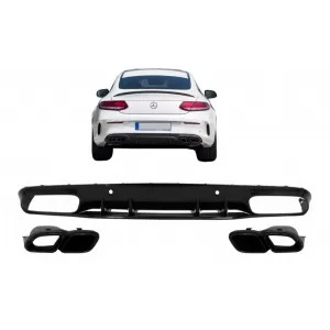 Rear Bumper Valance Diffuser suitable for Mercedes C-Class C205 A205 Coupe Cabriolet (2014-2019) Facelift C63S Design All Black - RDMBC205C63FB