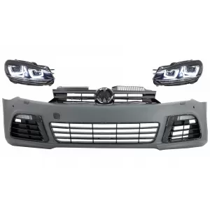 Front Bumper with Headlights LED Flowing Turning Light Chrome suitable for VW Golf VI 6 MK6 (2008-2013) R20 Design RHD