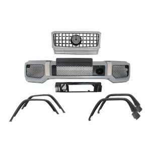 Front Bumper with Fender Flares Wheel Arches and Front Grille Silver suitable for Mercedes G-Class W463 (1989-2018) G65 Design