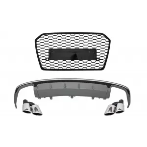 Rear Bumper Valance Diffuser with Exhaust Muffler Tips and Front Grille suitable for Audi A6 4G Facelift (2015-2018) Sedan Limousine S6 Design