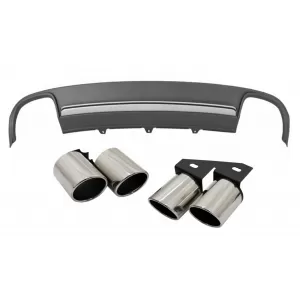 Rear Bumper Valance Air Diffuser suitable for Audi A4 B8 Pre Facelift (2008-2011) with Exhaust Muffler Tips Tail Pipes Limousine/Avant S4 Design