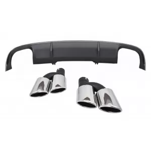 Rear Bumper Valance Diffuser suitable for Audi A4 B9 8W Sedan/Avant (2016-2018) with Exhaust Muffler Tips Tail Pipes S4 Design For Standard Edition Grey
