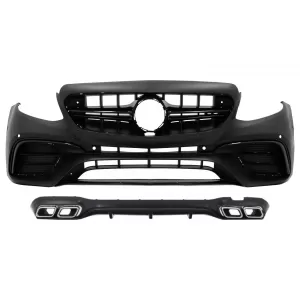 Front Bumper with Rear Diffuser and Exhaust Muffler Tips suitable for Mercedes E-Class W213 (2016-up) E63 Design