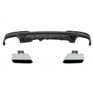 Double Outlet Air Diffuser suitable for BMW 5 Series F10 F11 (2011-2017) with Exhaust Muffler Tips M-Performance Design Piano Black