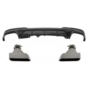 Double Outlet Air Diffuser suitable for BMW 5 Series F10 F11 (2011-2017) with Exhaust Muffler Tips M-Performance Design Piano Black
