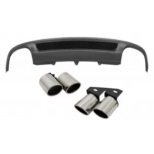 Rear Bumper Valance Air Diffuser suitable for Audi A4 B8 Facelift Limousine Avant (2012-2015) with Exhaust Muffler Tips Tail Pipes S-Line Design only Standard Bumper