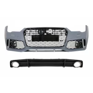 Front Bumper with Rear Diffuser Black and Exhaust Tips suitable for Audi A7 4G Facelift (2015-2018) RS7 Design Only S-Line