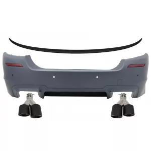 Rear Bumper with Trunk Spoiler and Dual Twin Exhaust Muffler Tips Carbon Fiber suitable for BMW 5 Series F10 (2011-2017) M5 Design