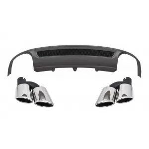 Rear Bumper Valance Air Diffuser suitable for Audi A4 B8 Pre Facelift Limousine Avant (2008-2011) with Exhaust Muffler Tips Tail Pipes S-Line Design only Standard Bumper